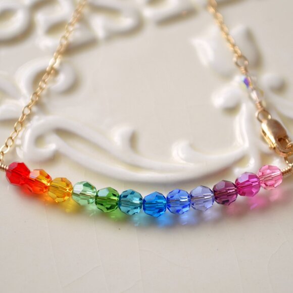Handmade Rainbow Crystal Bracelet with Gold Filled Chain - Picture 10 of 11